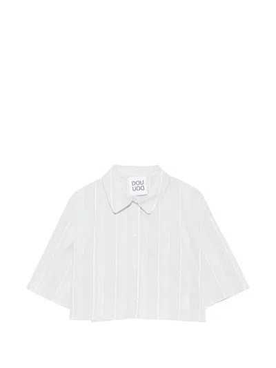 Douuod Kids' Vertical-stripe Cropped Shirt In Blue
