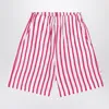 Douuod White/red Striped Bermuda Shorts In Linen In Red