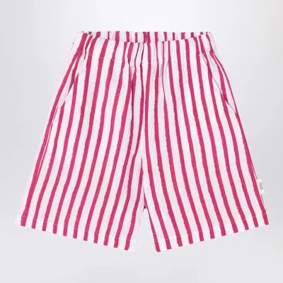 DOUUOD WHITE/RED STRIPED BERMUDA SHORTS IN LINEN