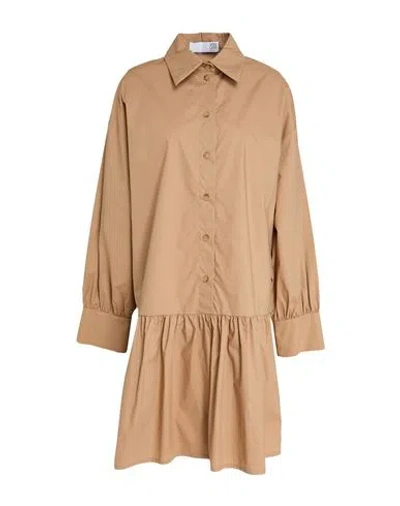 Douuod Woman Mini Dress Camel Size 6 Cotton In Brown