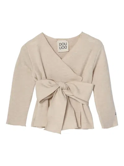 Douuod Wrap-bow Cardigan In Neutral