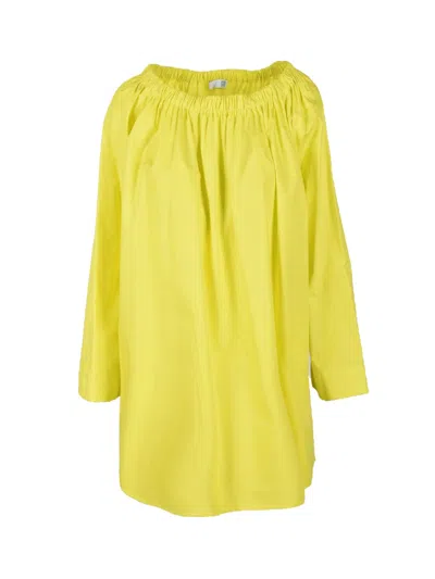 Douuod Yellow Loose-fitting Elasticized Cotton Day Dress