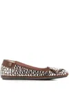 Dove Nuotano Gli Squali Stud-embellished Square-toe Ballet Flats In Brown