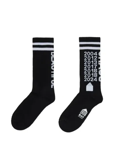 Dover Street Market Logo-embroidered Striped-trim Socks In Black