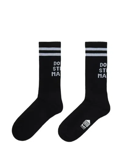 Dover Street Market Logo-intarsia Striped-trim Socks In Black