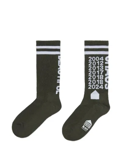 Dover Street Market Logo-print Ribbed-trim Socks In Green
