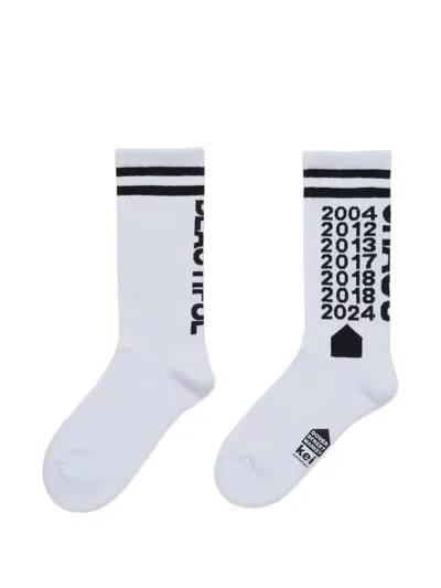 Dover Street Market Logo-print Striped Socks In White