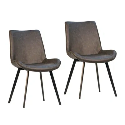 Dovetail Furniture Banon Leather Metal Upholstered Back Side Chair In Charcoal In Black