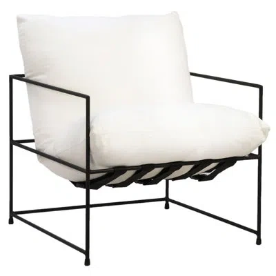 Dovetail Furniture Black Iron Hammock Style Occasional Chair With Cushion In White Natural