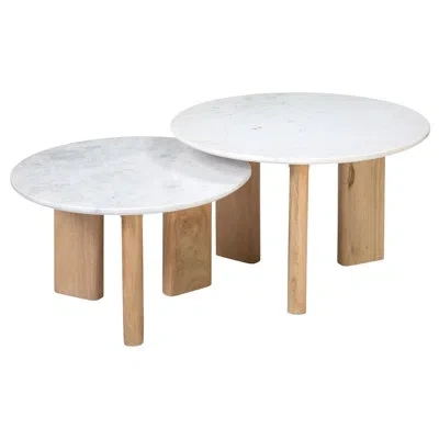 Dovetail Furniture Bryn Banswara Marble Coffee Table, White Marble (set Of 2) In White Marble;white Marble