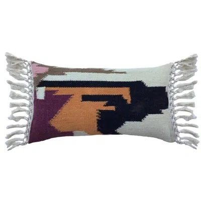 Dovetail Furniture Chandra 24" X 14" Wool Lumbar Throw Pillow, Multicolor In Light Blue,black,orange,purple
