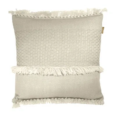 Dovetail Furniture Delrey Handwoven Wool Blend 20" X 20" Square Throw Pillow In Natural Off White/beige With Fringe In Off-white