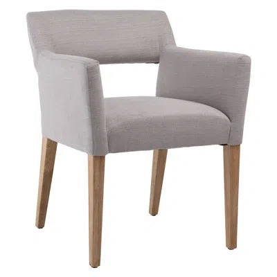 Dovetail Furniture Joseph Grey Linen Narrow Track Arm Dining Chair With Cut Out In Light Brown