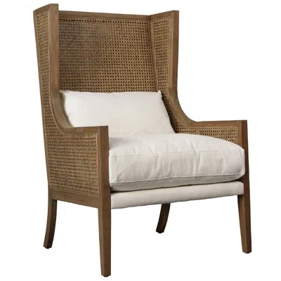 Dovetail Furniture Mack Cotton Performance Fabric And Oak Wingback Accent Chair W/ Rattan Accents