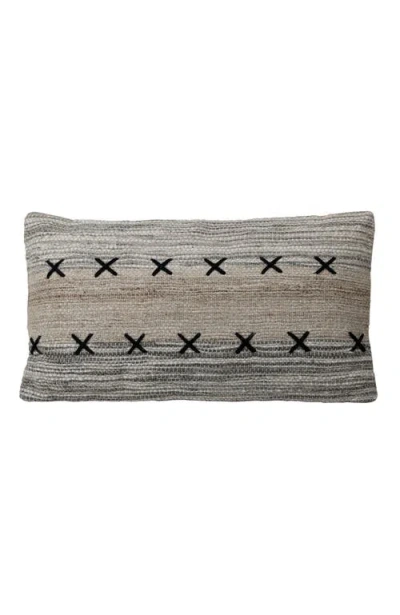 Dovetail Furniture Milan Handwoven Wool & Cotton Lumbar Pillow In Grey/taupe/black