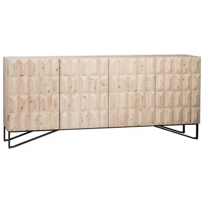 Dovetail Furniture Montero 84-inch Reclaimed Pine And Iron 4-door Sideboard In A Light Warm Wash Finish In Beige,black