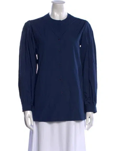 Pre-owned Dovima Paris Crew Neck Long Sleeve Button-up Top In Blue