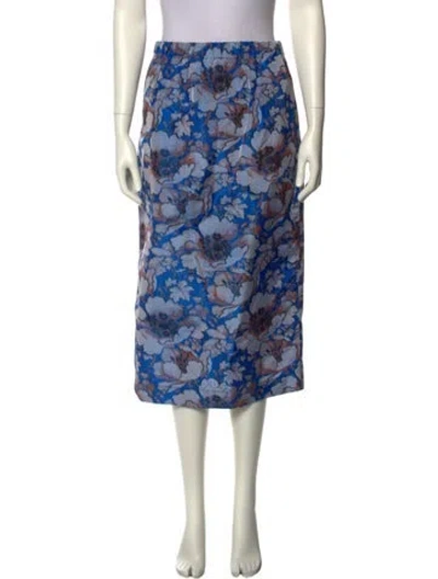 Pre-owned Dovima Paris Floral Print Midi Length Skirt In Blue
