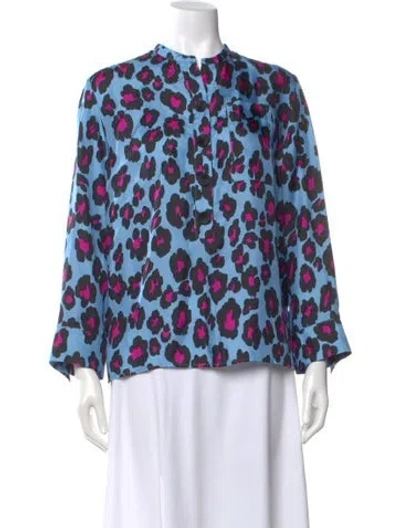 Pre-owned Dovima Paris Silk Animal Print Blouse In Blue