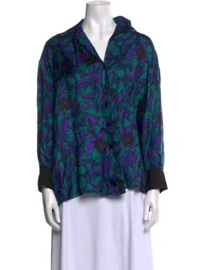 Pre-owned Dovima Paris Silk Printed Blouse In Blue