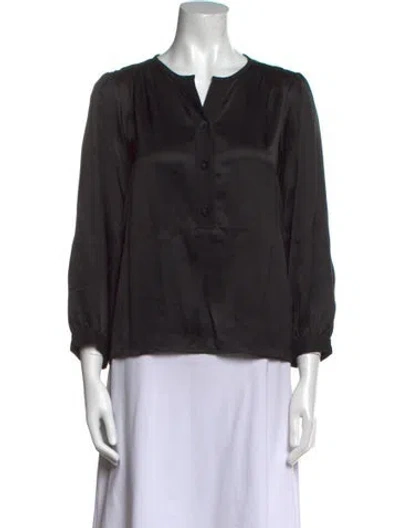 Pre-owned Dovima Paris Silk V-neck Blouse In Black