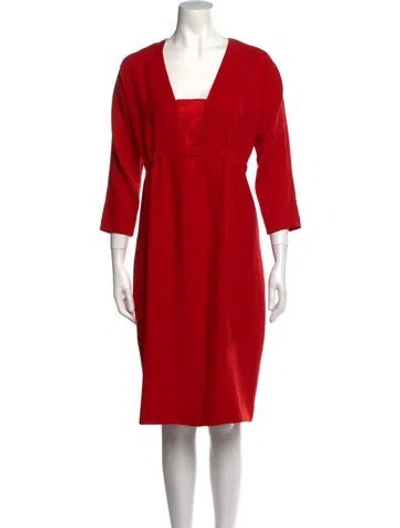 Pre-owned Dovima Paris Square Neckline Midi Length Dress In Red