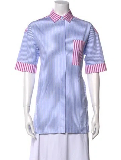 Pre-owned Dovima Paris Striped Short Sleeve Button-up Top W/ Tags In Blue