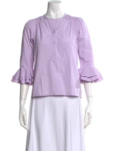 Pre-owned Dovima Paris Striped Three-quarter Sleeve Blouse In Purple