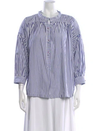 Pre-owned Dovima Paris Striped Three-quarter Sleeve Blouse In White
