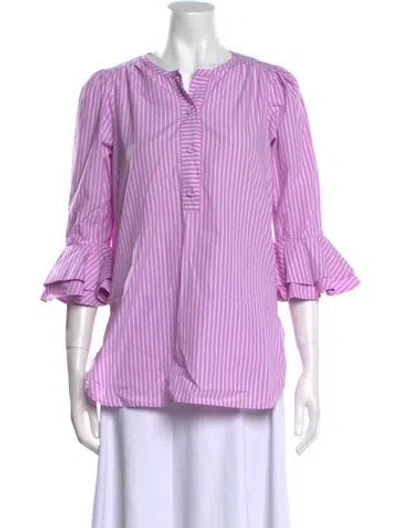Pre-owned Dovima Paris Striped V-neck Blouse In Purple