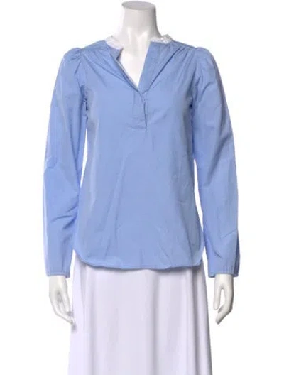 Pre-owned Dovima Paris V-neck Long Sleeve Blouse In Blue