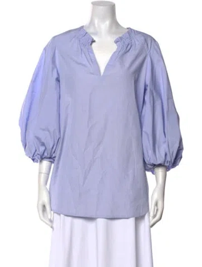 Pre-owned Dovima Paris V-neck Three-quarter Sleeve Blouse In Blue