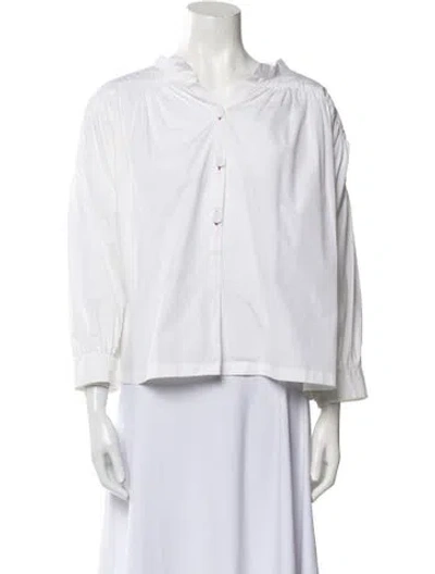 Pre-owned Dovima Paris V-neck Three-quarter Sleeve Blouse In White
