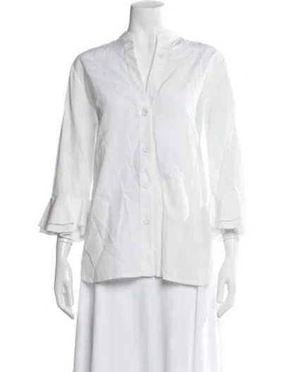 Pre-owned Dovima Paris V-neck Three-quarter Sleeve Blouse In White