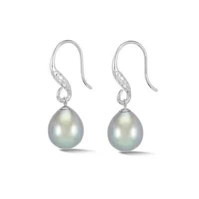 Dower & Hall 12mm Oval Dove Grey Freshwater Pearl Drop Earrings In Metallic