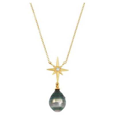 Pre-owned Dower & Hall 14k Gold North Star Pendant With Tahitian Pearl In Multi