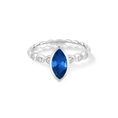 Dower & Hall 14k Marquise Blue Sapphire And Diamond Bubbles Ring In Silver