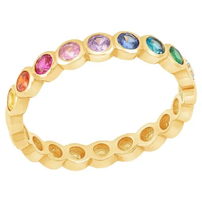Pre-owned Dower & Hall 14k Yellow Gold & Rainbow Sapphire Dotty Half Eternity Ring