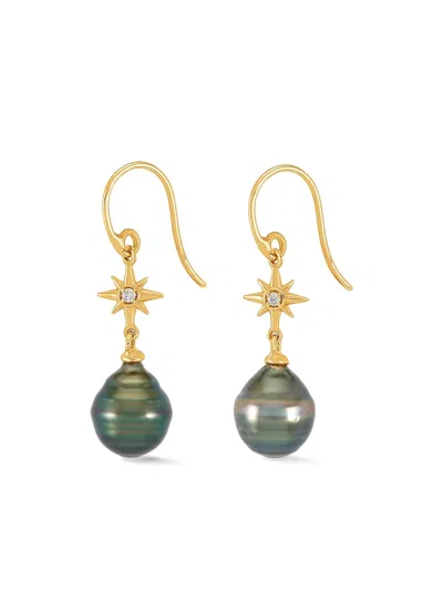 Dower & Hall 14kt Yellow Gold North Star Diamond Earrings In Green