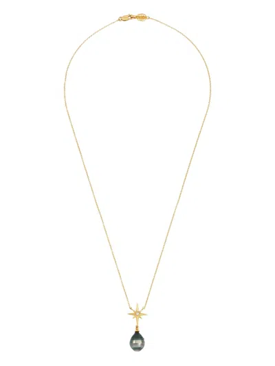 Dower & Hall 14kt Yellow Gold North Star Pendant Diamond And Pearl Necklace