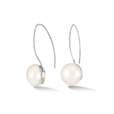 Dower & Hall 14mm Long White Timeless Pearl Earrings In Gold