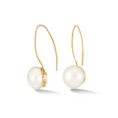 Dower & Hall 14mm Long White Timeless Pearl Earrings In Green