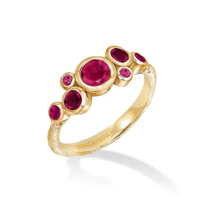 Dower & Hall 18k Gold Cascade Cluster Ring With Rubies