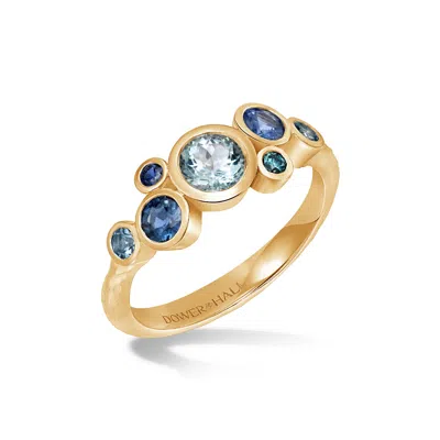 Dower & Hall 18k Gold Sapphire & Aquamarine Cascade Cluster Ring