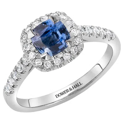 Pre-owned Dower & Hall 18k Halo Blue Sapphire Engagement Ring - 1.40ct