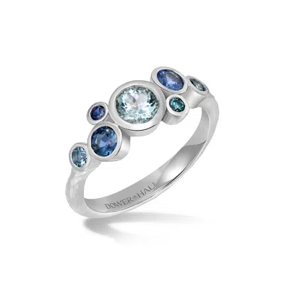Dower & Hall 18k Sapphire & Aquamarine Cascade Cluster Ring In Silver