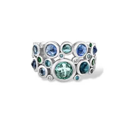 Dower & Hall 18k White Gold Three Row Blues Cascade Ring