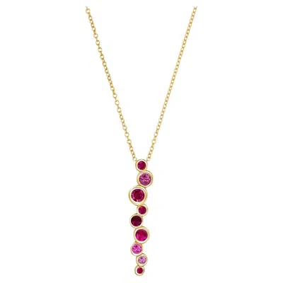 Pre-owned Dower & Hall 18k Yellow Gold Pink Sapphire & Ruby Long Cascade Pendant