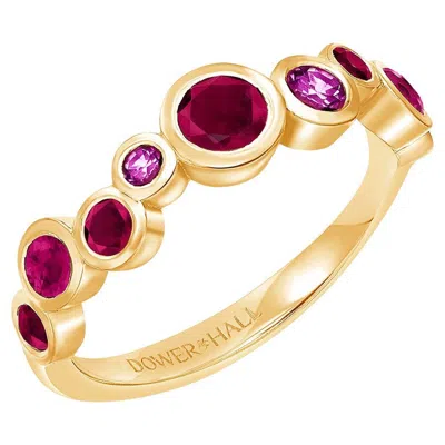 Pre-owned Dower & Hall 18k Yellow Gold Ruby & Pink Sapphire Cascade Ring - 0.75ct
