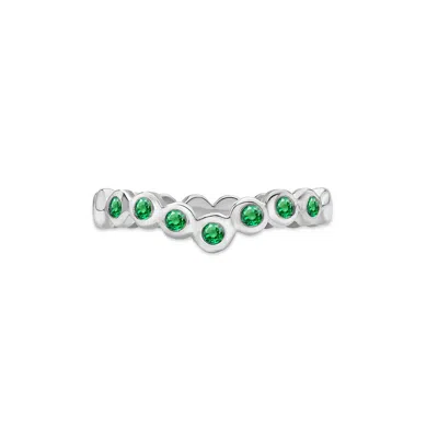 Dower & Hall 3mm Green Garnet Dewdrop Wishbone Twinkle™ Ring In Silver,green